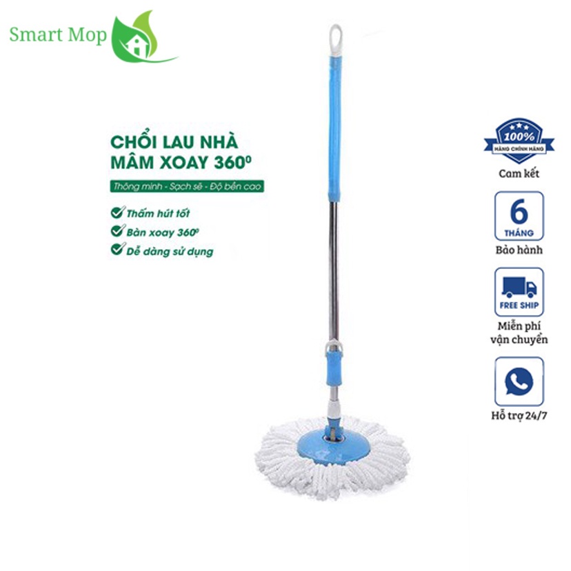 Cây Lau Nhà Chính Hãng Cán Inox Mâm Nhựa Xoay 360 Độ Đánh Bay Mọi Vết Bẩn