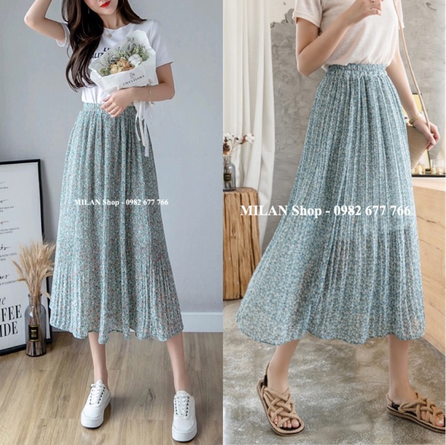 Chân váy voan hoa xếp ly nhiều màu xinh iu. | BigBuy360 - bigbuy360.vn