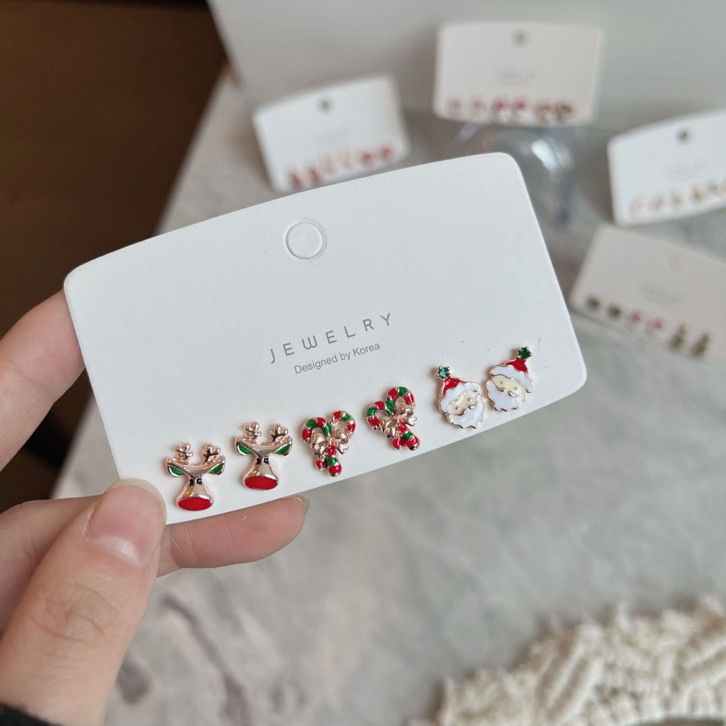 Bộ 6 Bông Tai Mini Hình Cây Thông Giáng Sinh Dễ Thương Dễ Phối Đồ