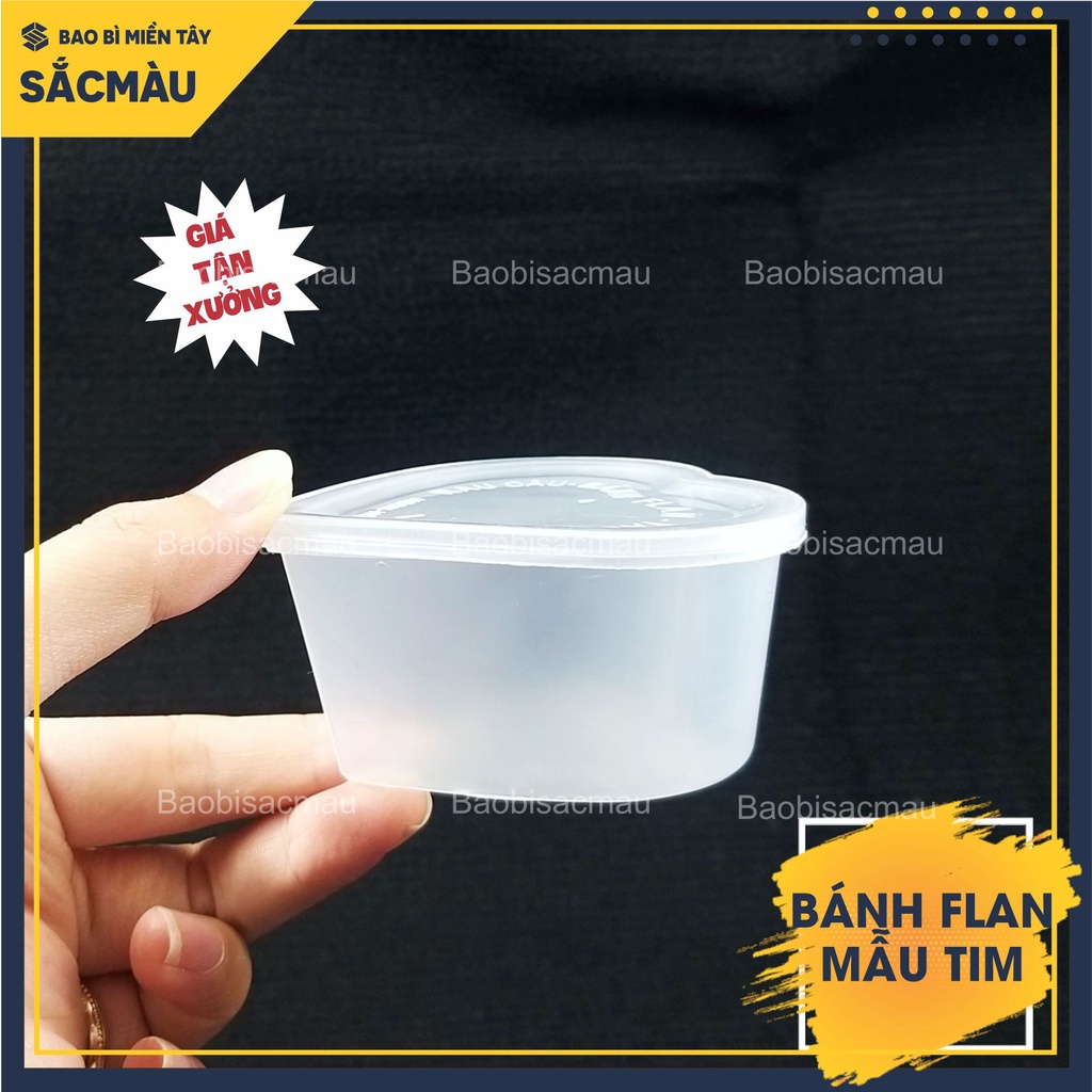50 Khuôn nhựa làm bánh flan, rau câu, bánh da lợn hình trái tim kèm nắp đẹp mắt