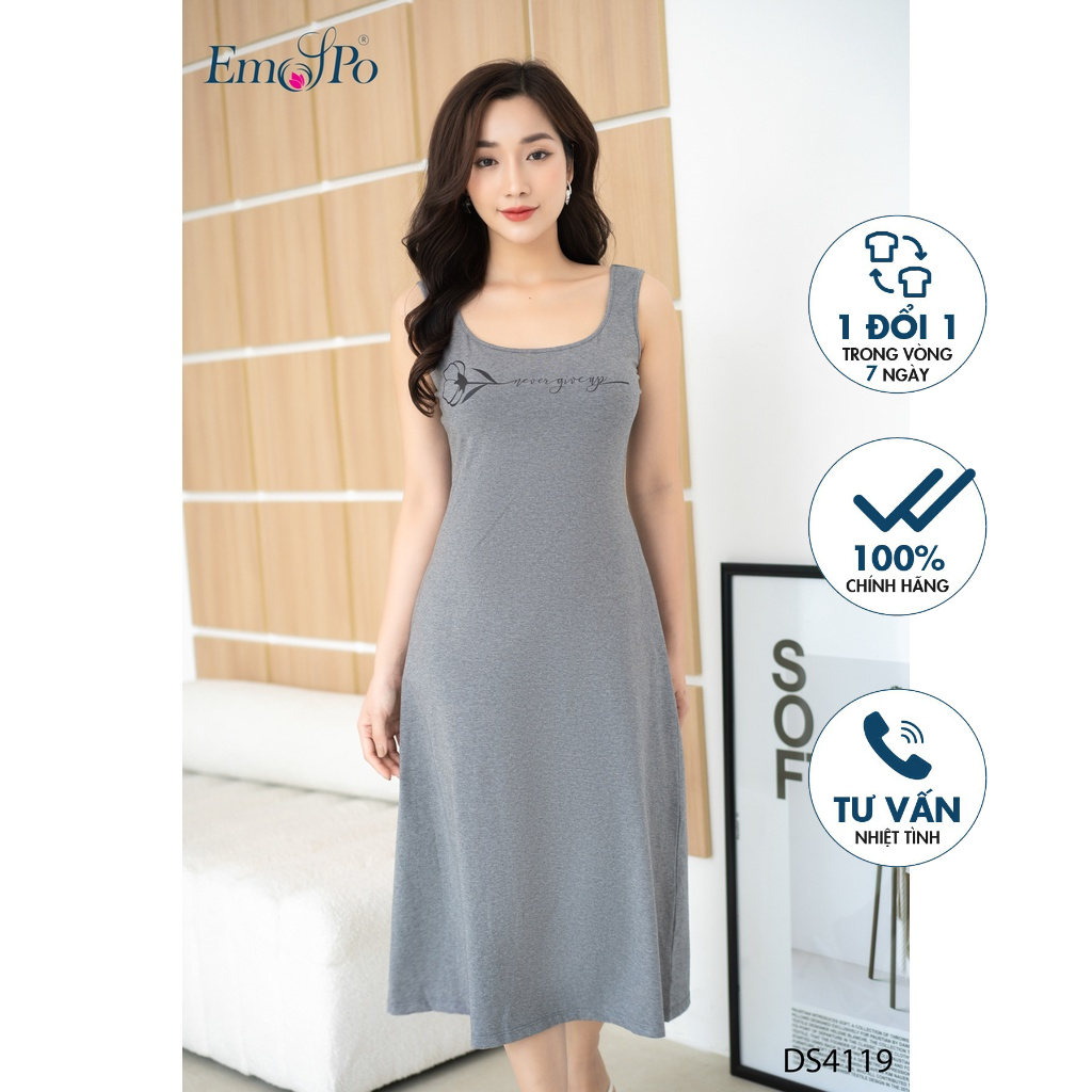Đầm thun 2 dây ôm, in chữ ' never give up&quot; Emspo DS4119