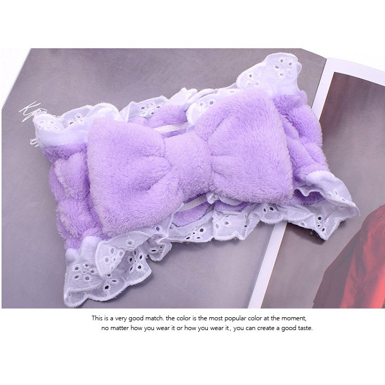 Băng đô phối ren đính nơ phong cách Hàn Quốc xinh xắn dùng rửa mặt tiện dụng