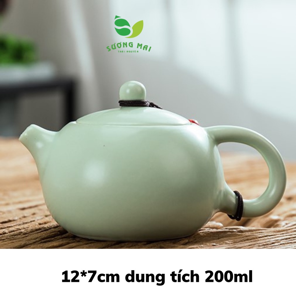 Bộ Ấm Trà Sứ 5 Món SƯƠNG MAI Đen Trắng Xanh - Bảo Hành 30 Ngày - SM00005