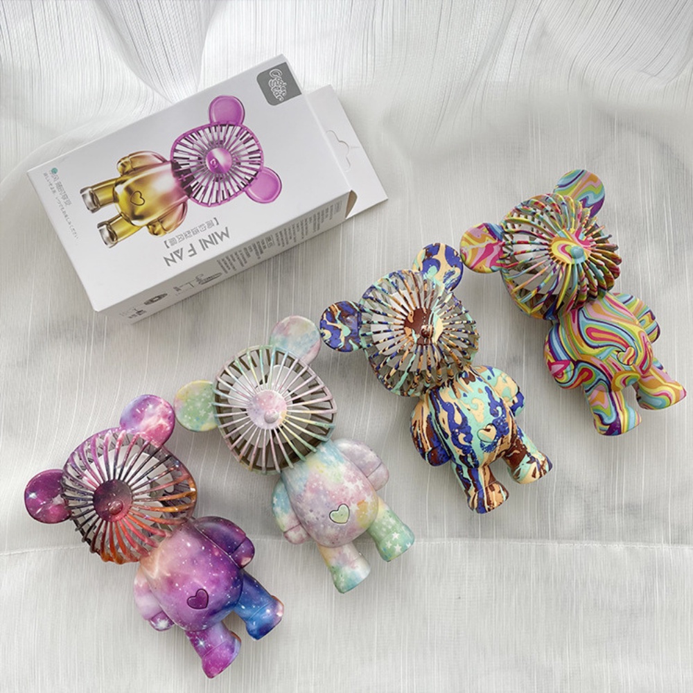Quạt mini cầm tay tích điện hình gấu Bear Brick cute fan decor nhiều màu sắc 3 cấp độ gió có hộp kèm sạc pin