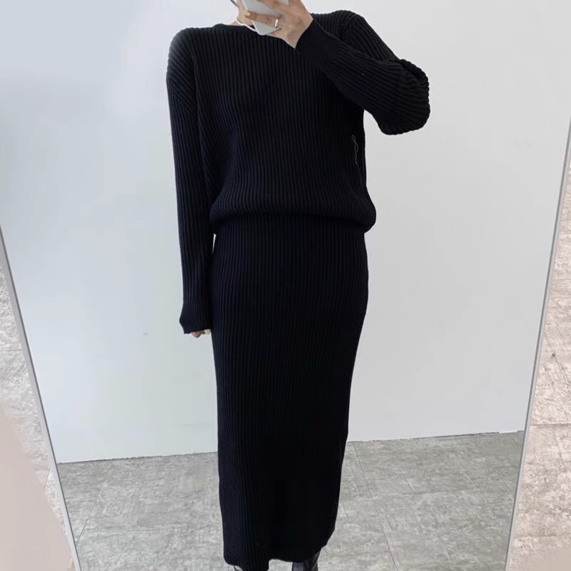 SET ÁO LEN DÀI TAY + CHÂN VÁY LEN BÚT CHÌ HÀN QUỐC SANG TRỌNG