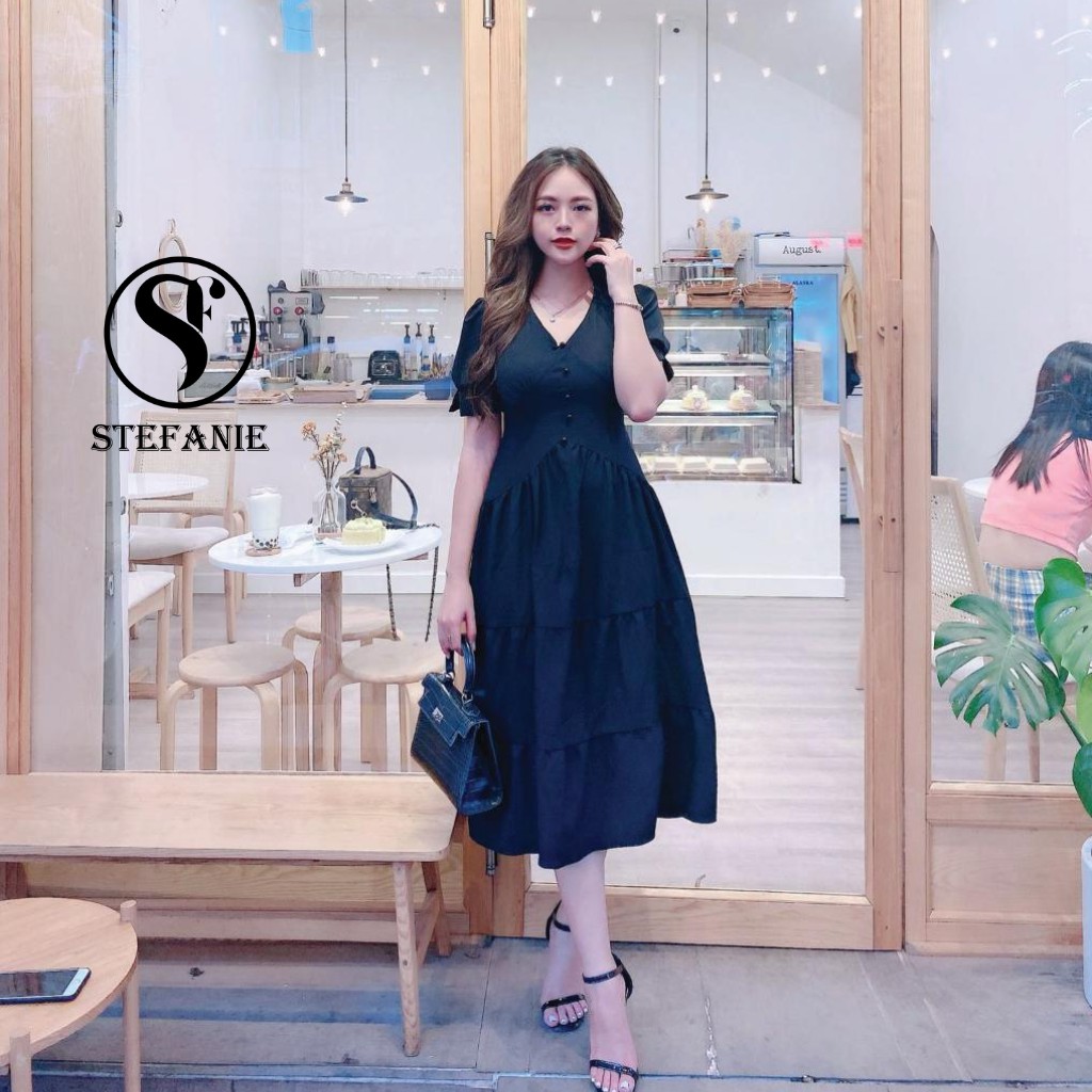 Đầm Công Sở - Váy Xòe ,Thời Trang STE ,Cổ V Che Bụng Chất Liệu Mềm Mát | BigBuy360 - bigbuy360.vn