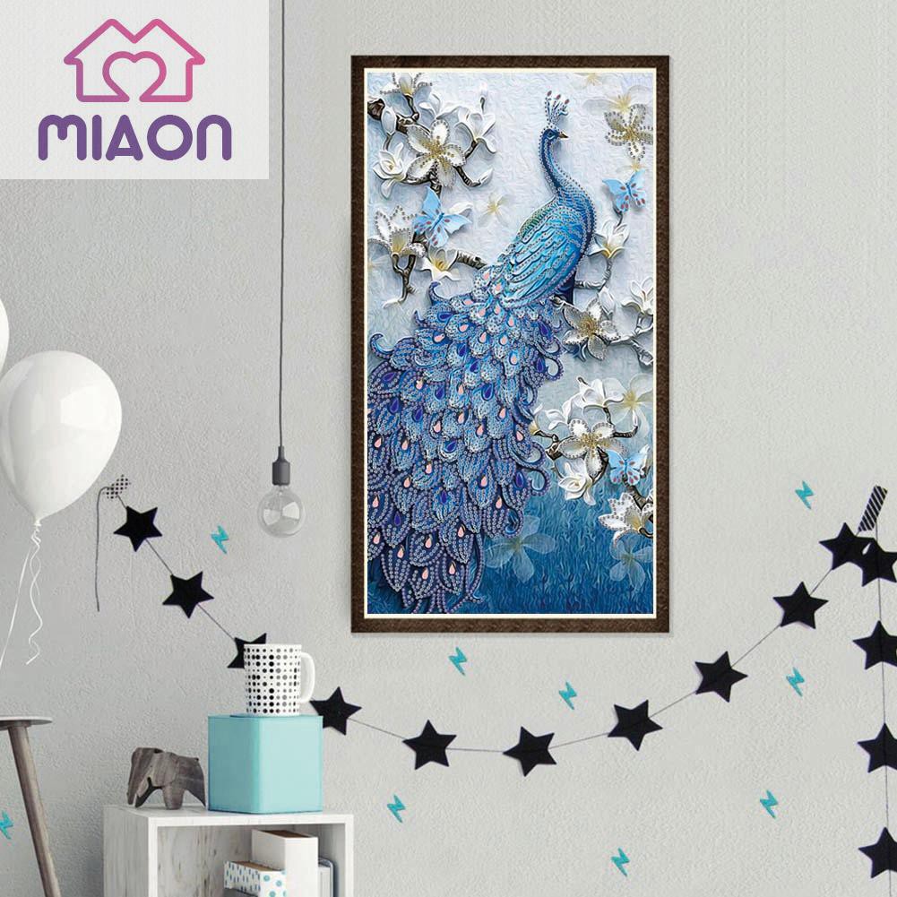 Bộ tranh đính đá 5D DIY hình con công trang trí nhà ở