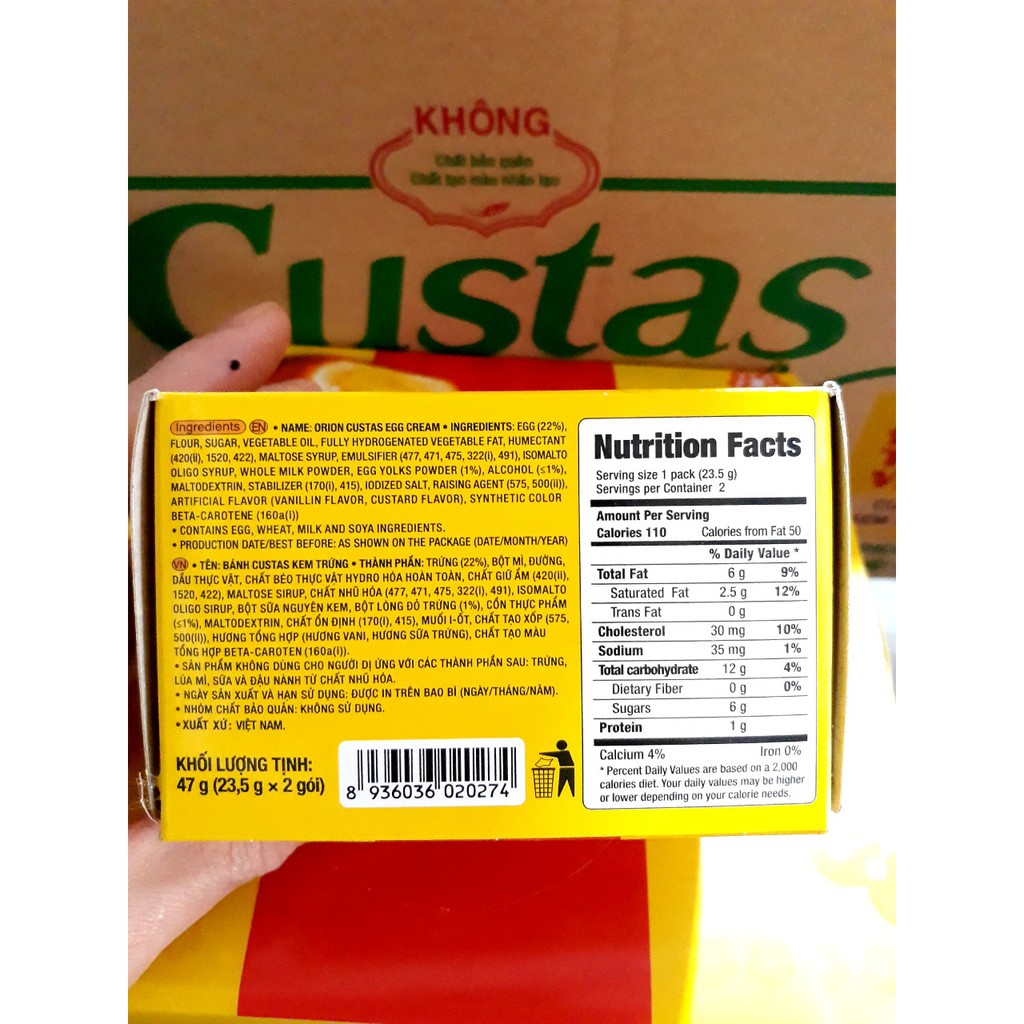 Bánh Custas Orion Nhân Kem Trứng - Nhân Cốm Cao Cấp Khay 12 Hộp Nhỏ