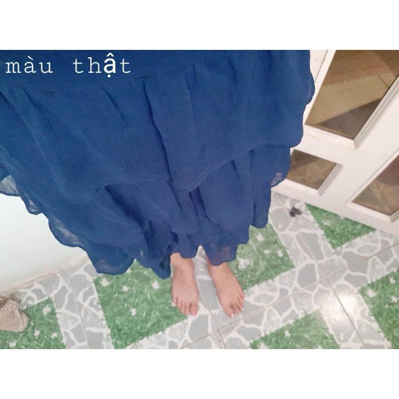 Đầm voan tầng dễ thương xanh đậm 2hand