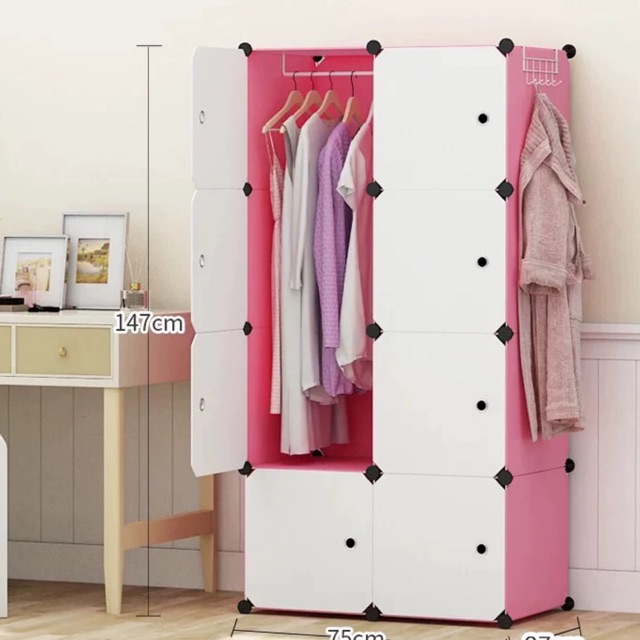 Tặng móc sườn và treo đồ- tủ nhựa ghép 8 ô sâu 47cm. Mầu HOT năm