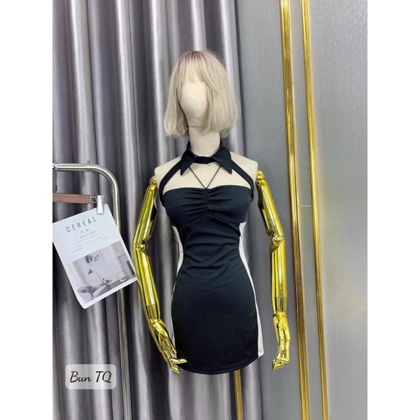 Đầm Body Phối Viền Cổ Bẻ sẵn mút