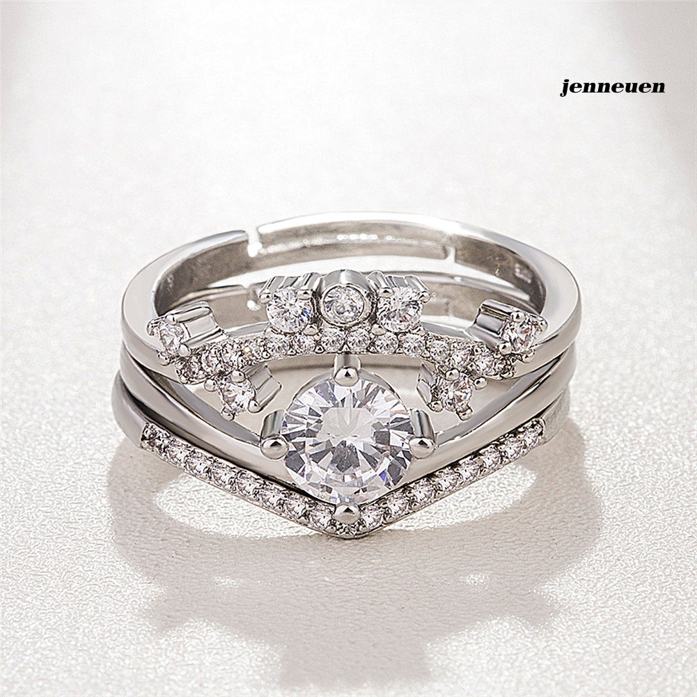 Nhẫn Mạ Bạc 3 Trong 1 Kiểu Vương Miện Thời Trang Cho Các Cặp Đôi