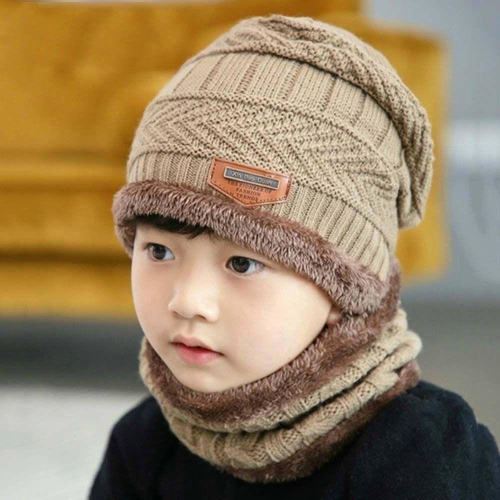 Set Mũ Len Kèm Khăn Choàng Cổ Dày Dặn Giữ Ấm Mùa Đông Cho Bé