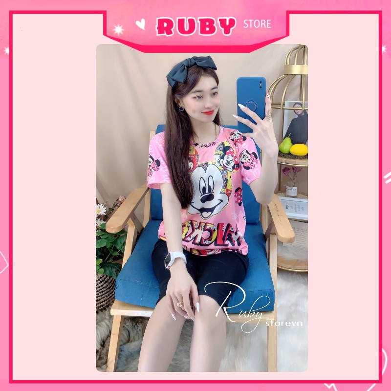 Đồ bộ nữ mặc nhà in hình Mickey đáng yêu chất thun mềm mịn Free Size Dưới 47KG  ❤ Rubystorevn