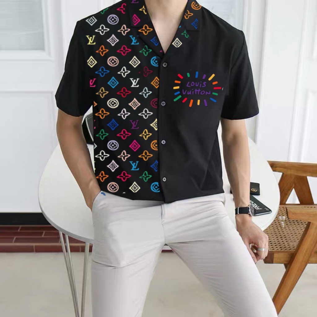ÁO SƠ MI NAM TAY NGẮN CỔ VEST HOẠ TIẾT LOGO NV 7 MÀU PHÙ HỢP ĐI HẸN HÒ