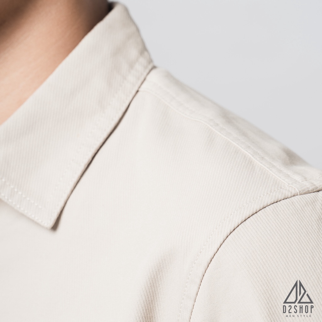 Áo sơ mi nam D2shop, áo sơ mi nam dài tay, vải xéo dày, đắp túi #, màu ivory