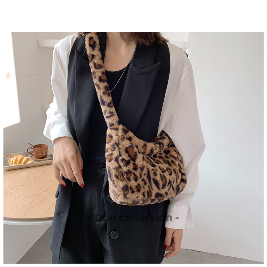 [NowShip2h] Túi Xách Lông Kẹp Nách (Túi Toe) Đeo Vai Họa Tiết Da Báo &amp; Bò Sữa Thời Trang Thu Đông - Mã XT052