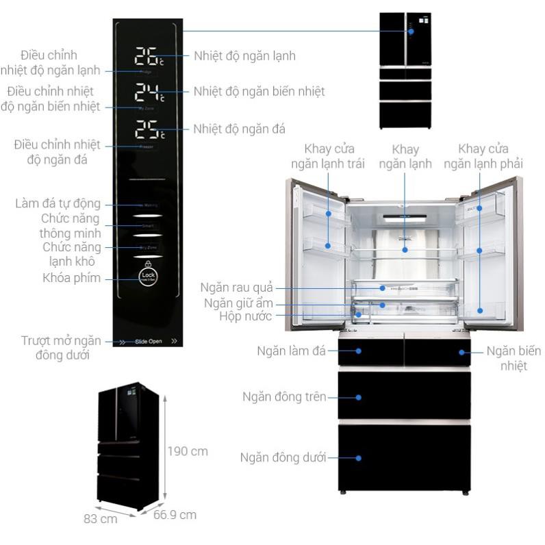 [ VẬN CHUYỂN MIỄN PHÍ KHU VỰC HÀ NỘI ]  Tủ lạnh Aqua 6 cửa màu đen 553/515 lít AQR-IG686AM(GB)