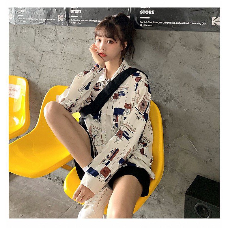 Áo sơ mi chiffon tay dài in họa tiết thời trang ngày thường cá tính cho nữ