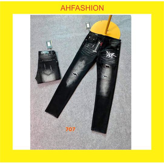 Quần jean nam chất bò đen rách cao cấp khóa lệch vải đẹp co giãn mẫu mới nhất AHFASHION
