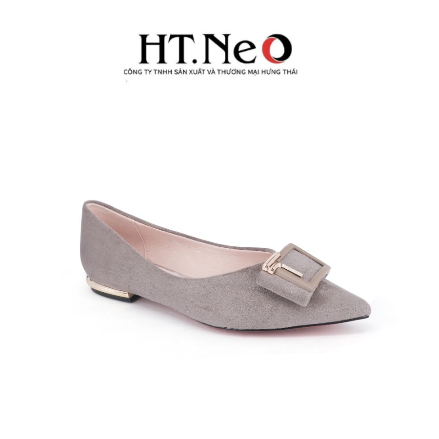 Giày búp bê nữ HT.NEO Da lộn mềm mại, thiết kế đính khuy cực xinh NU90