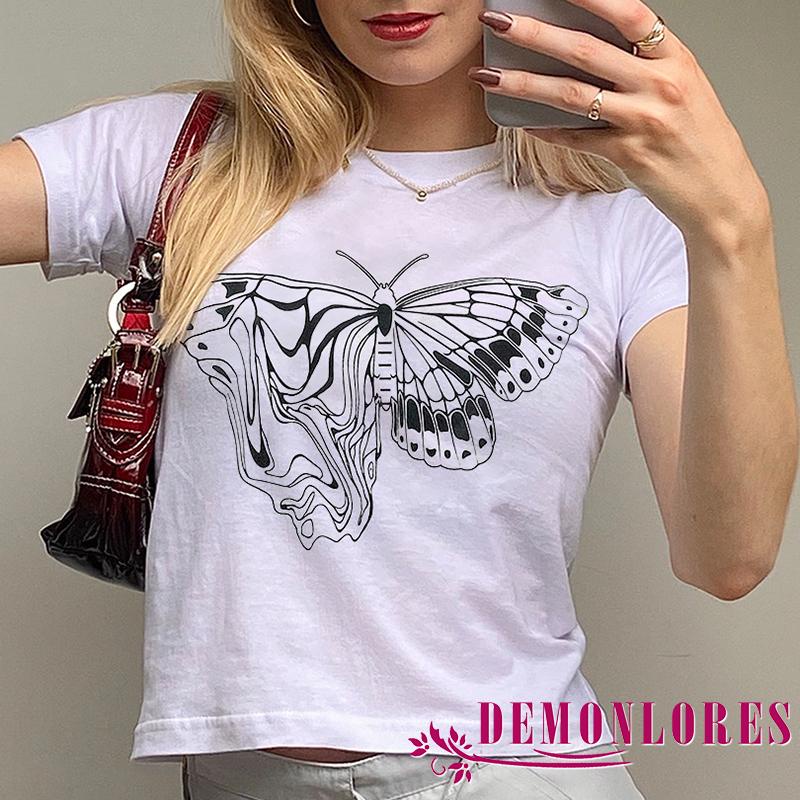 Áo Thun T-shirt Tay Ngắn Cổ Tròn In Hình Bướm Dành Cho Nữ