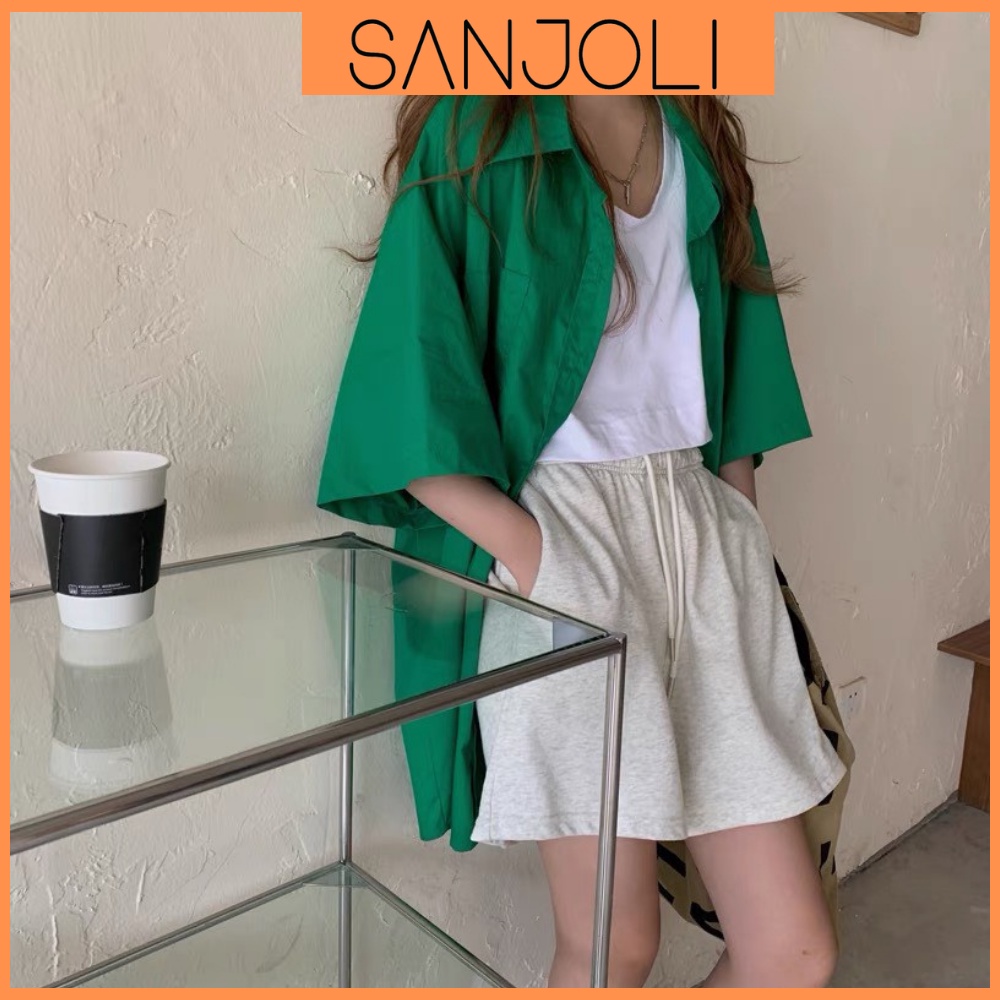 Áo Sơ Mi Form Rộng SANJOLI Áo So Mi Nữ Kiểu Oversize Tay Ngắn Thiết Kế Hàn Quốc Hot Trend AO058 | BigBuy360 - bigbuy360.vn