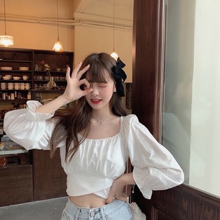 Áo croptop tay bồng cổ vuông thắt nơ sau lưng hàng Quảng Châu chất đẹp