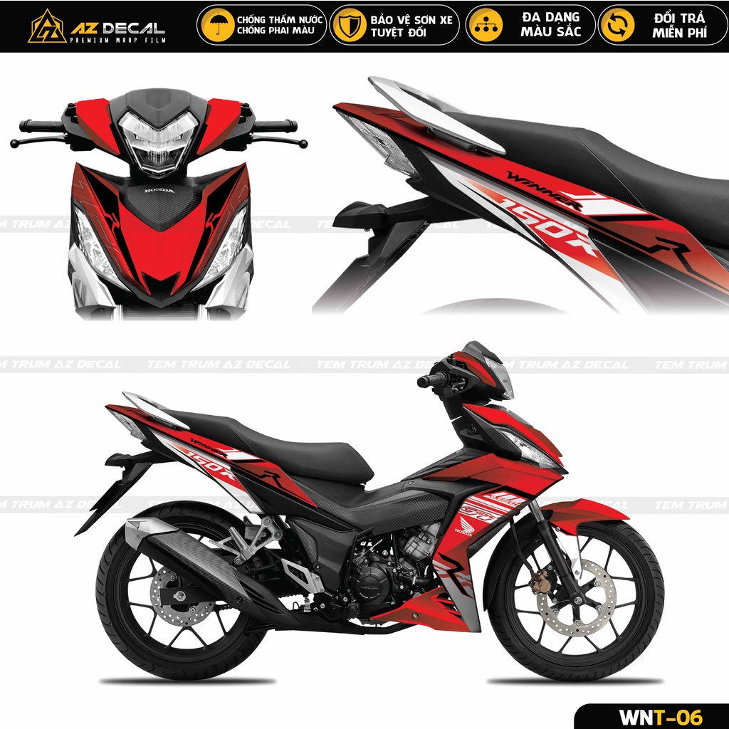 Tem Dán Trùm Winner V1 / 150 Phong Cách 150R | WNT-06 | Decal Xe Cao Cấp Màu Đen Đỏ Trắng
