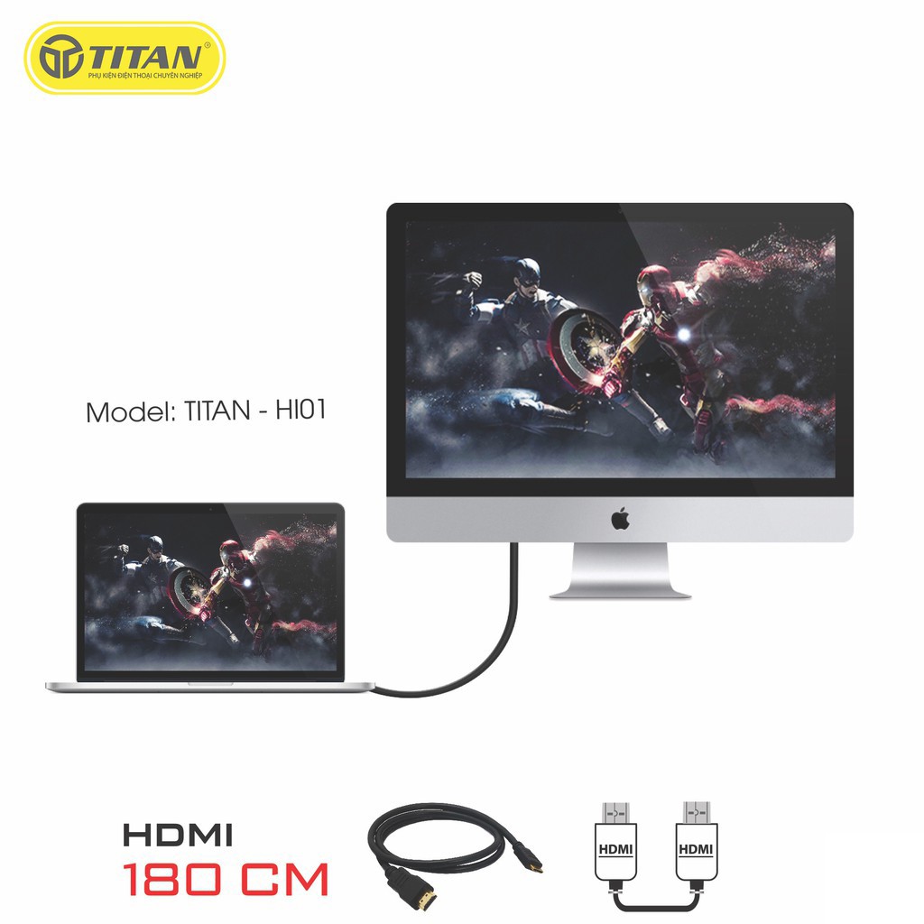 Cáp HDMI Titan 1.8m và 2m 2 đầu HDMI tốc độ cao hình ảnh full HD 2k, 3D, Ultra HD siêu nét  tivi máy tính laptop PC