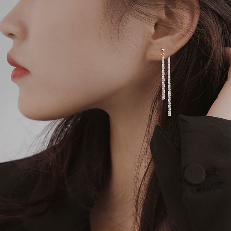 Bông Tai Dạng Dây Tua Dài Bằng Bạc Sterling 2022 Kiểu Hàn Quốc Mới Cho Nữ