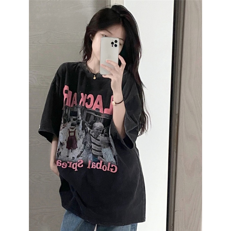 Áo Thun Tay Ngắn Cổ Tròn In Họa Tiết Thời Trang Dành Cho Nữ