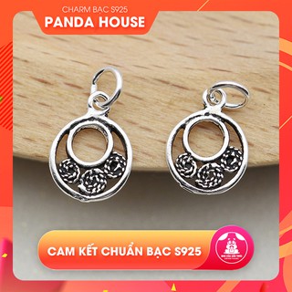 Charm bạc s925 hình tròn 3 bông hoa (charm treo) size 7.3x9.8mm - Panda House