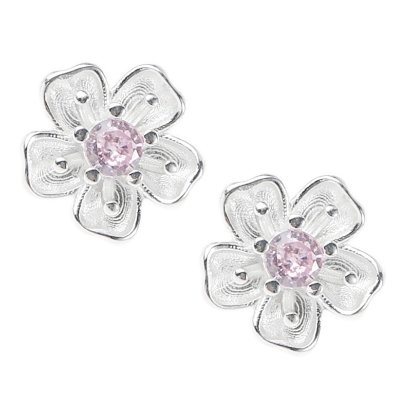 Khuyên Tai Hình Hoa Anh Đào Đính Đá Zircon Màu Hồng / Tím