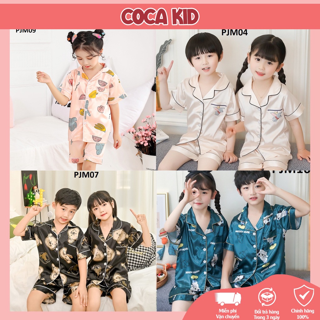 Đồ đồ ngủ COCA KID cao cấp - bộ đồ pijama cho bé chất lụa thoáng mát in hình cực đáng yêu Cho Bé Từ 