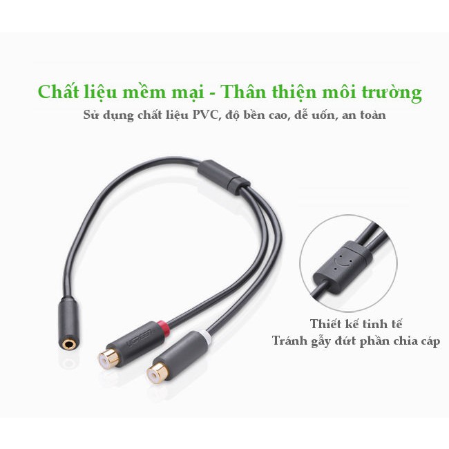 Cáp chuyển đổi 3.5mm cái sang 2 đầu RCA cái dài 20CM UGREEN 10562