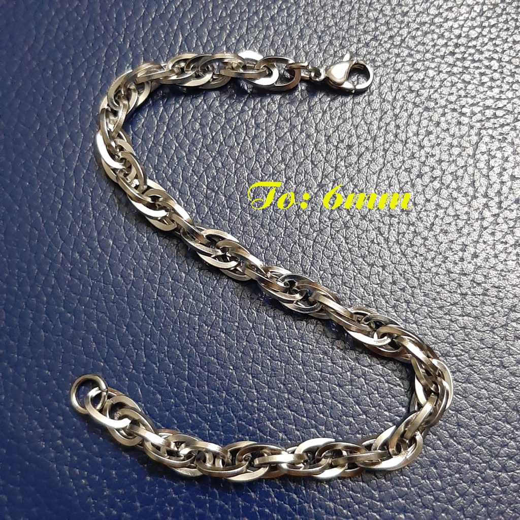 Lắc tay nam inox cao cấp kiểu khoen lồng xoắn 6mm trắng sáng, không đen - Thể hiện đẳng cấp phái mạnh