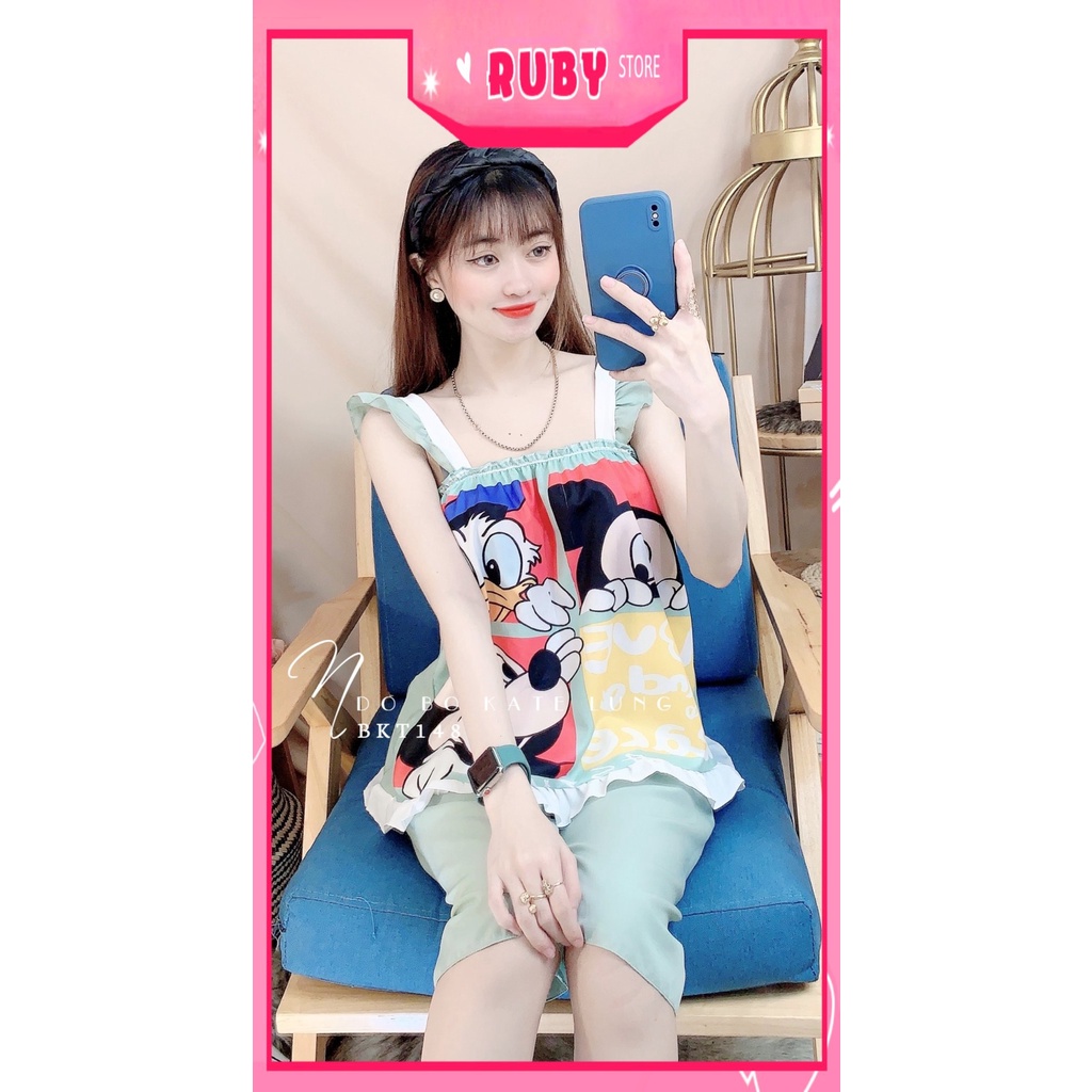 Đồ bộ nữ mặc nhà chất kate mềm mát in hình hoạt hình họa tiết dễ thương BKT148
