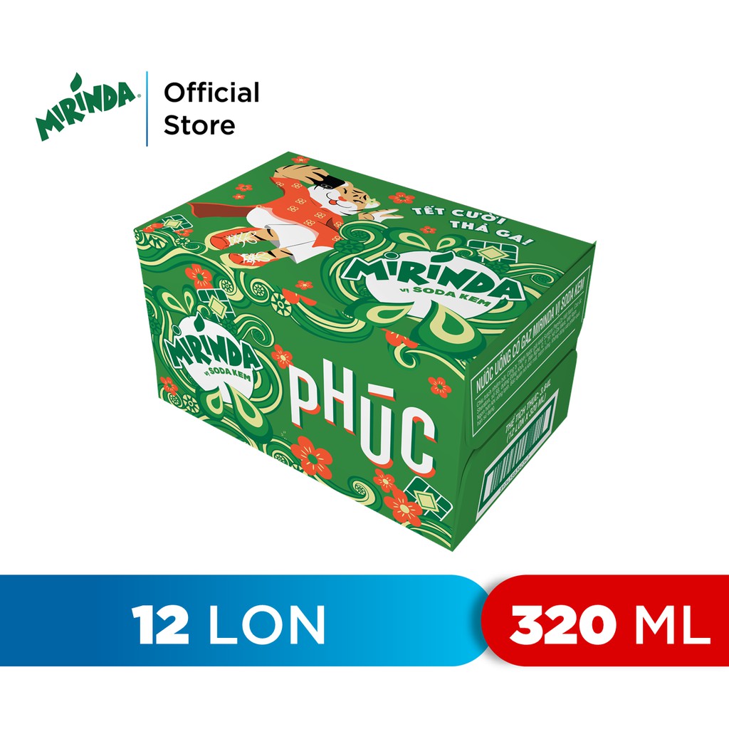 Thùng 12 Lon Nước Ngọt Có Gas Mirinda Soda Kem (320ml/Lon) - Phiên Bản Tết