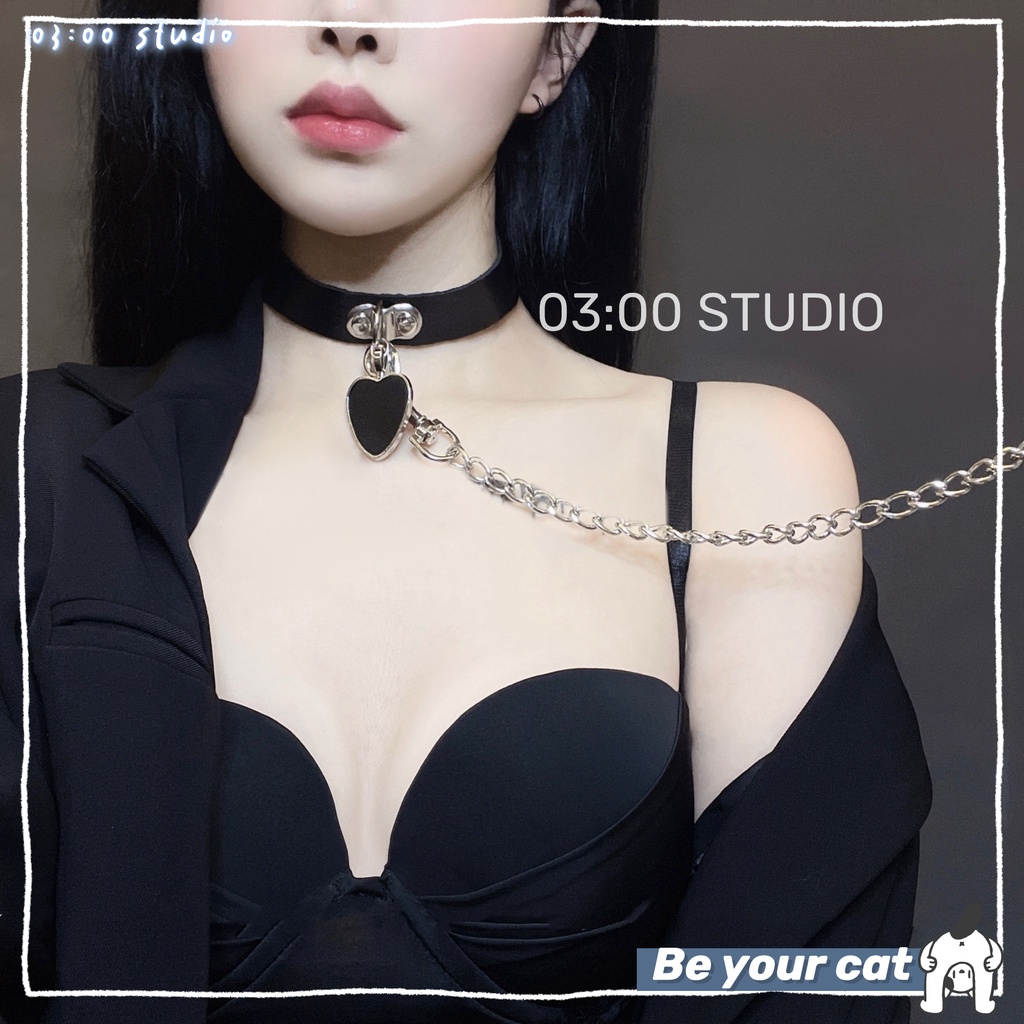 （Giao hàng bảo mật）Cosplay vòng cổ Choker hình trái tim kèm dây xích - Phụ kiện--OldGL