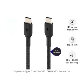 Cáp sạc 60w belkin type-c to type-c 1m dây bọc dù