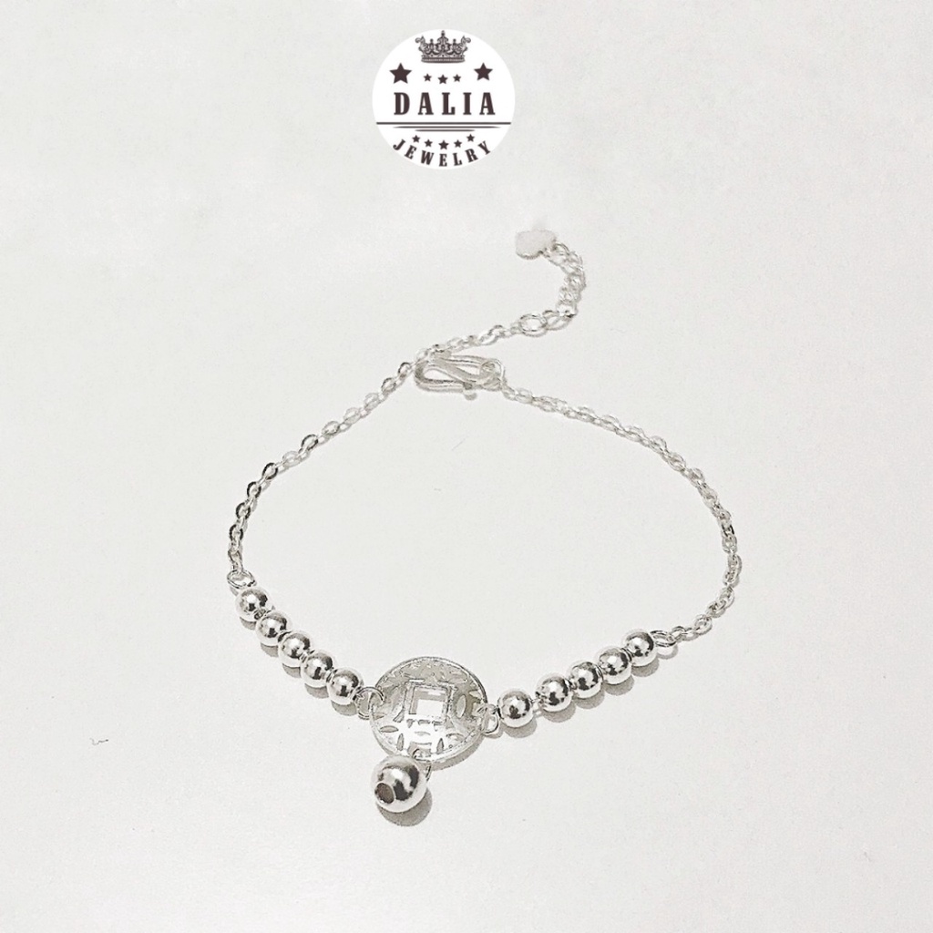 Lắc tay kim tiền bạc thật DaLiA Jewelry lắc chân bạc đẹp phối bi kim tiền