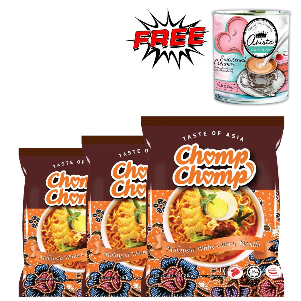 Combo 10 gói Mì Chomp Chomp cà ri kiểu Malaysia tặng ngay 1 hộp sữa Aristo