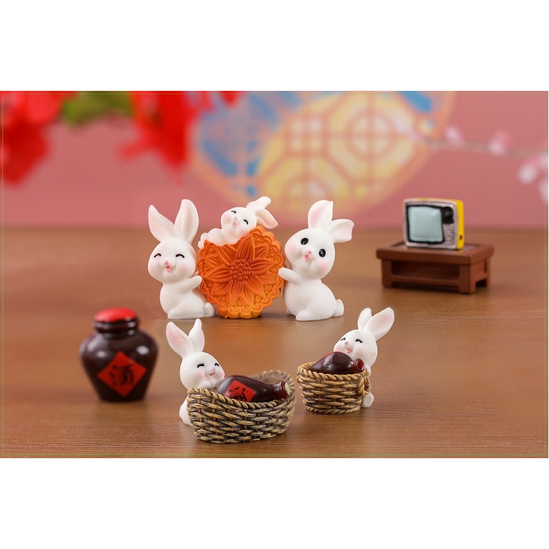 Mô hình thỏ trắng vui tết Trung thu  trang trí tiểu cảnh, terrarium, DIY