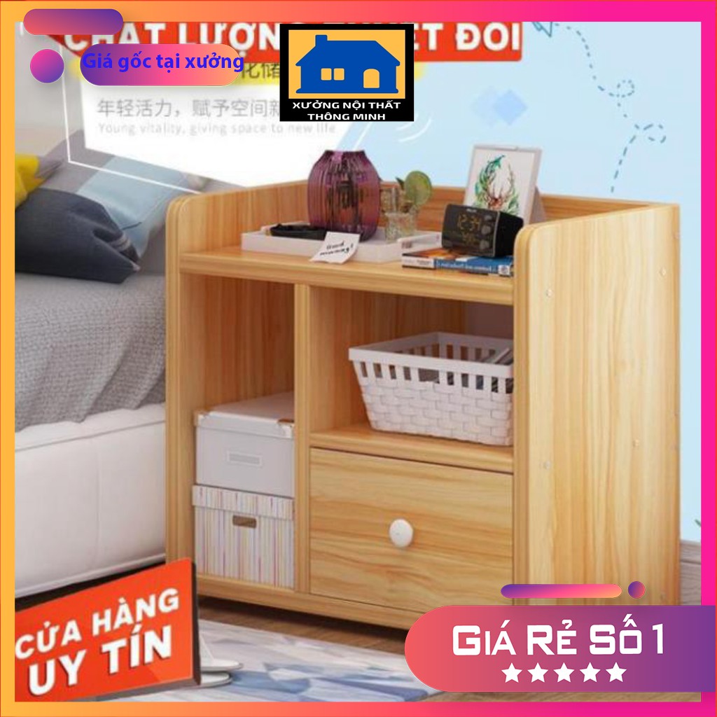 Tủ đầu giường trang trí phòng ngủ chất liệu gỗ công nghiệp phủ melamin bóng láng chống ẩm mốc