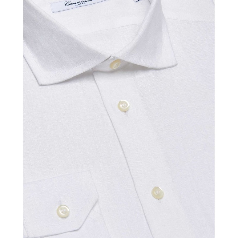 Áo Sơ Mi Nam Tay Dài CAMICISSIMA Trắng Vải Linen Form Slim Fit Dòng Fancy - FCLSFWHI2004