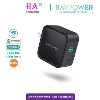 Củ Sạc Ravpower RP- PC133 CPCN002  PD3.0 65W 1 Type-C 1Usb-A Sạc Nhanh PD QC Điện Thoại Máy Tính Laptop