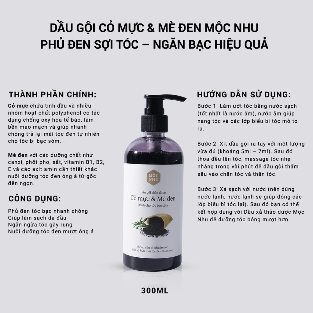 Dầu Gội Cỏ Mực Và Mè Đen Mộc Nhu 300ml - Phủ Đen Tóc Bạc