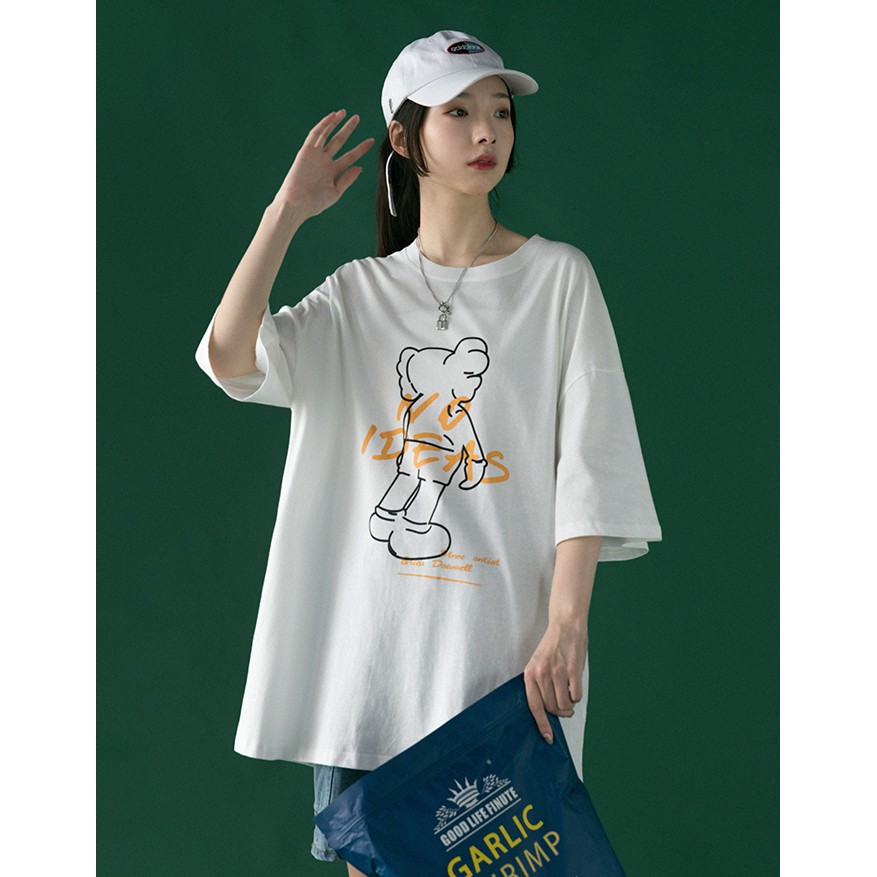 Áo thun tay lỡ Unisex Familylove - Áo phông nam nữ họa tiết Gấu NO IDEA trẻ trung chất liệu cotton 100%