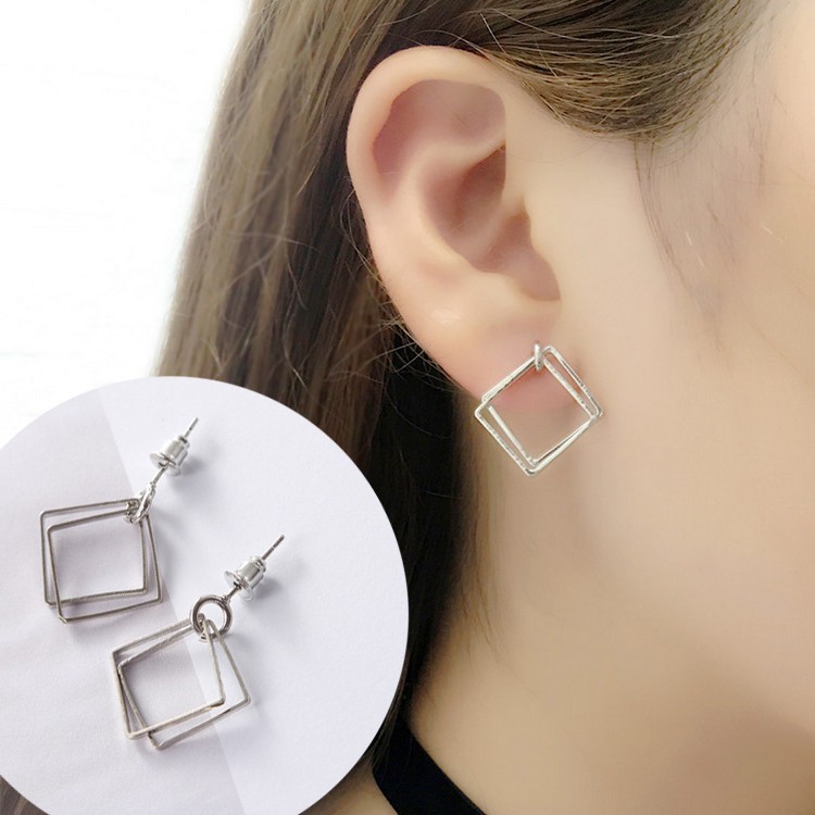 Bông tai hai hình vuông kiểu dáng hiện đại đơn giản F19